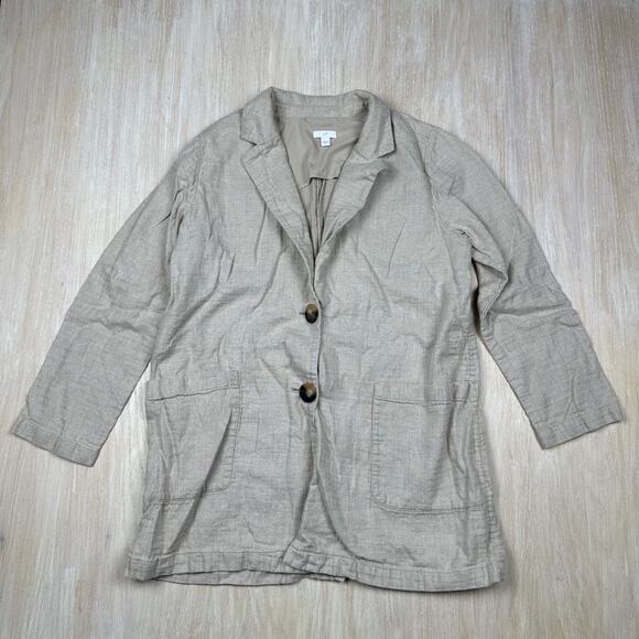 J Jill Relaxed Linen Blend Two Button Casual Career Lagenlook Jacket Medium - Picture 1 of 14